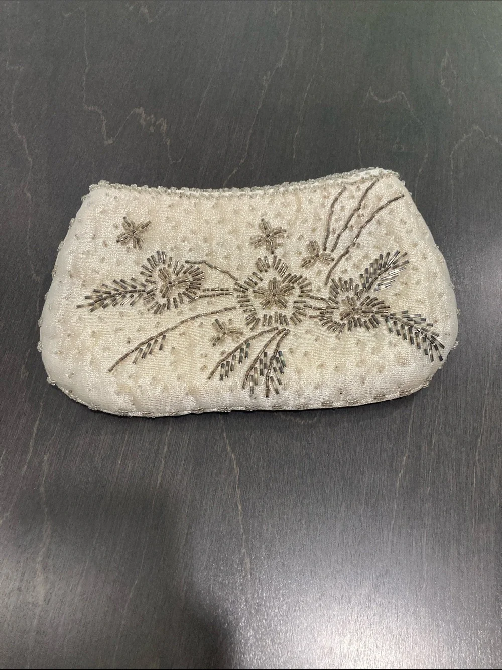 Vintage La Regale Ltd Cream Beaded Floral Evening Clutch 1980-1990 Formal